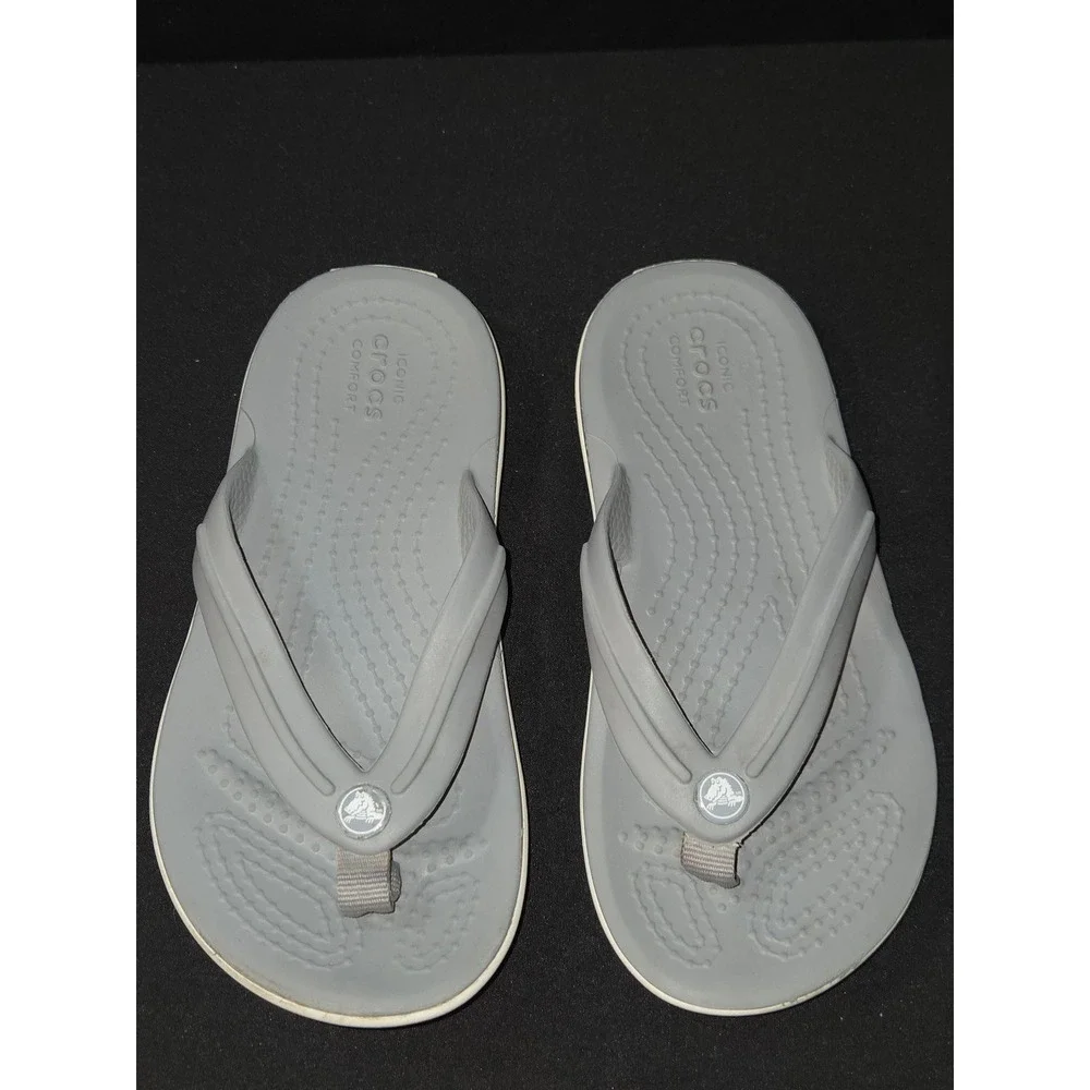 Crocs Kids Gray‎ Thong Flip Flop Sandals Iconic Comfort Beach Pool C9